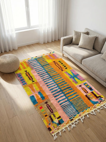 Multicolor Moroccan wool rug with thick soft texture