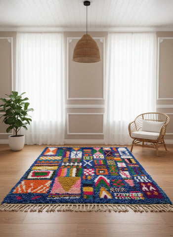 Colorful Moroccan Berber Igran rug in living room.