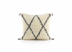 Handwoven Moroccan wool cushion with black diamond pattern