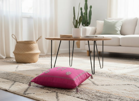 side view of the pink berber pillow