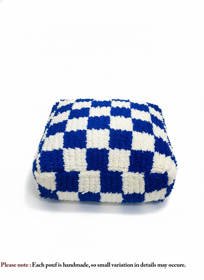 Aren Moroccan Pouffe – Handmade Square Floor Cushion in Checker Design