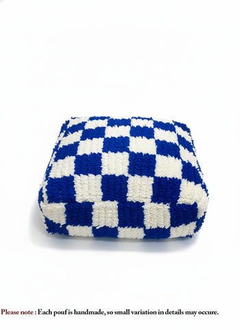 Aren Moroccan Pouffe – Handmade Square Floor Cushion in Checker Design