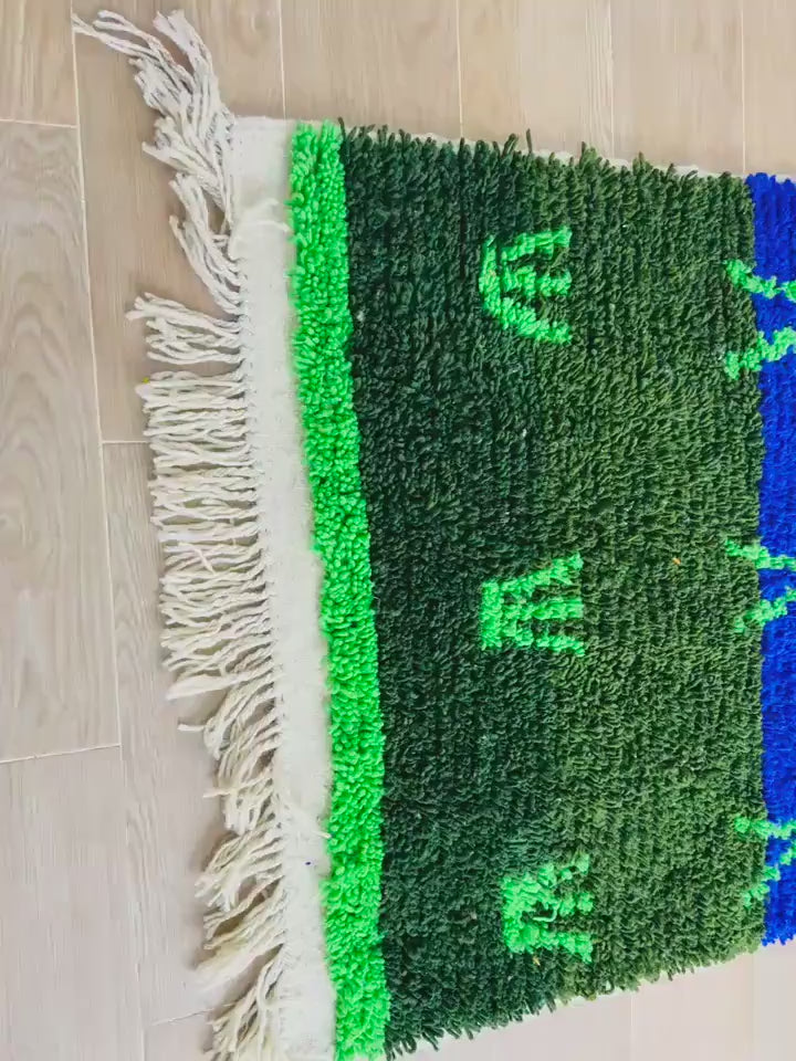 Talwit Moroccan Wool Rug – Handmade Geometric Green Blue Area Rug