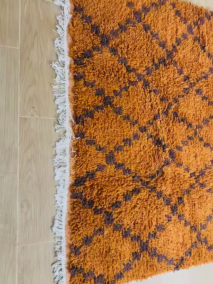 Tala Handmade Moroccan Wool Area Rug | Orange Geometric Carpet