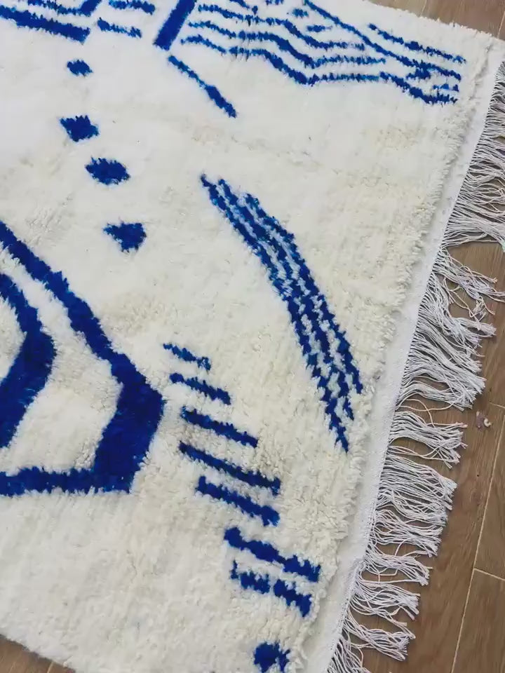 Tafalkayt Blue White Berber Rug – Handmade Moroccan Wool Rug