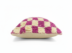 Purple and cream handmade wool cushion