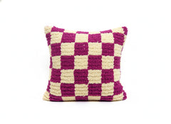 Close-up of Tihlit Moroccan wool cushion with checker pattern