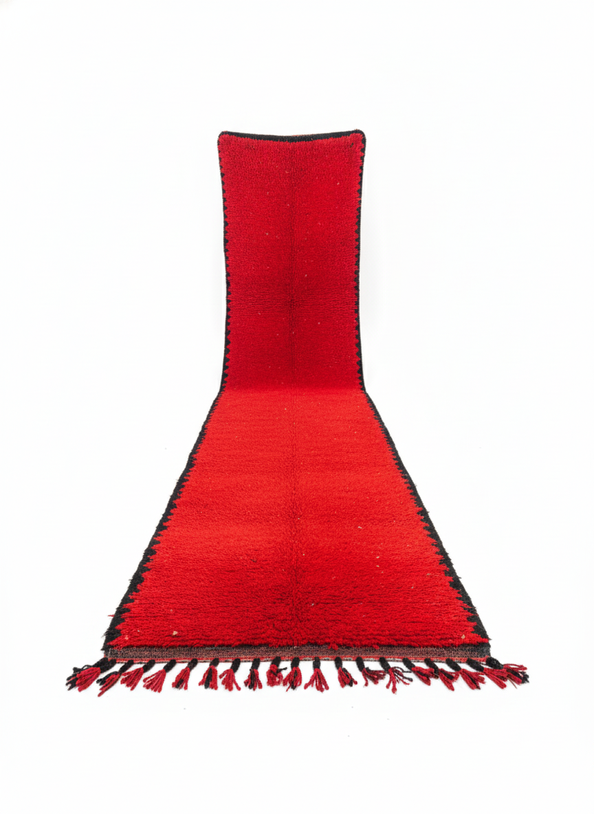 Berber Talwit runner rug isolated on white background with tasseled ends
