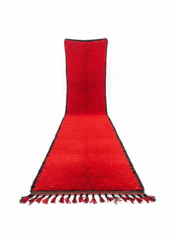 Berber Talwit runner rug isolated on white background with tasseled ends