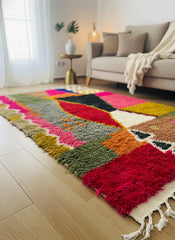 close up photo shows the details of the rug. 