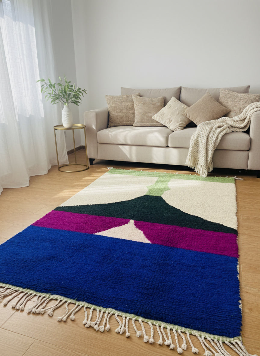 top view of the colorful berber rug 
