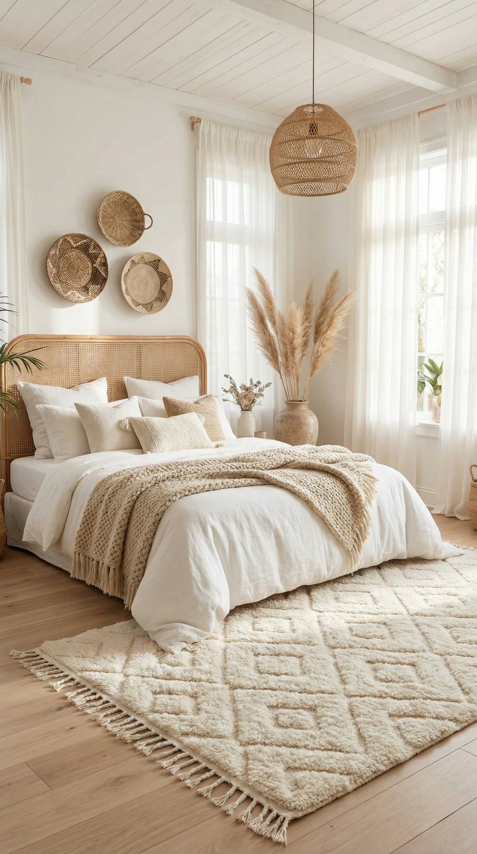 Moroccan Berber Tazlout wool rug with geometric design in bedroom