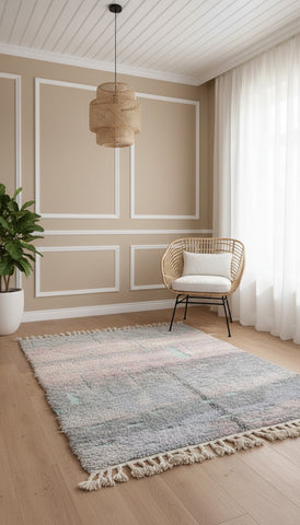Pastel Berber Tifra wool rug displayed in a minimalist interior