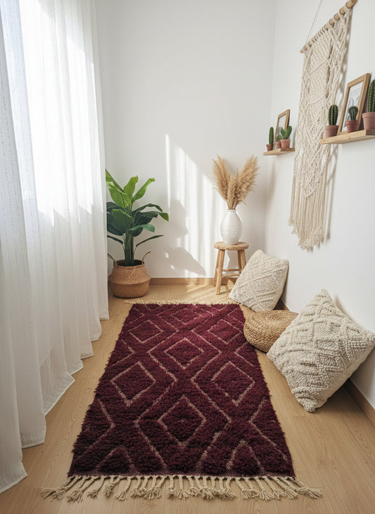 Moroccan Tafust Berber rug styled in a bright living room